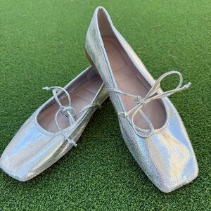 Zara Shimmering Silver Ballet Flats Size 39 (7.5/8)